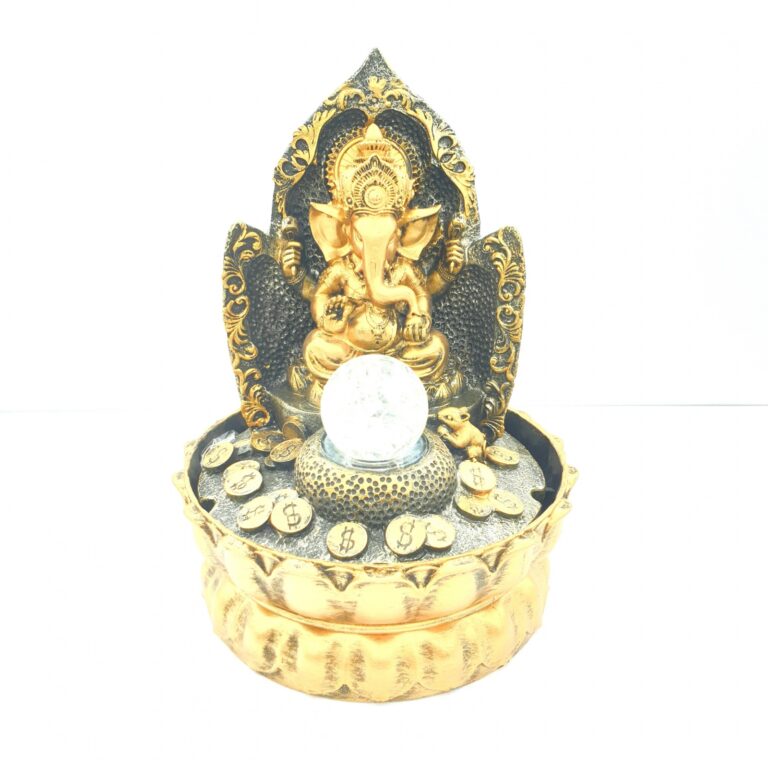 Meditation Led Lighting Ganesha in Rat and Coins Gold Fountain Small (16096)