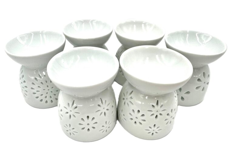 Oil Burner Set White with Flower Motif (6 pieces)