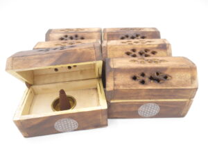 Antique Wooden Incense Cone Box - Flower of Life (6 pieces)