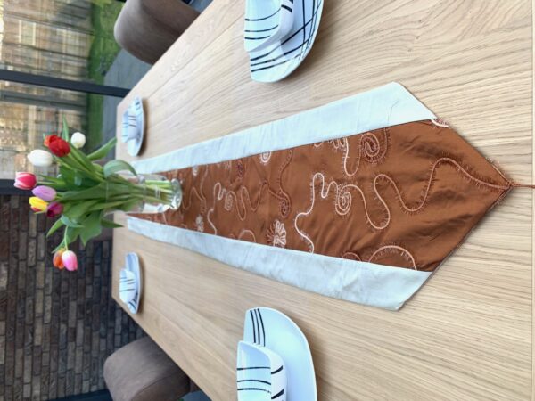 Luxury Brocade Table Cover (I) - Brown/Silver