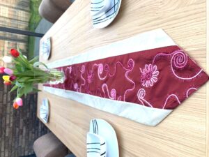 Luxury Brocade Table Cover (I) - Dark Red/Silver