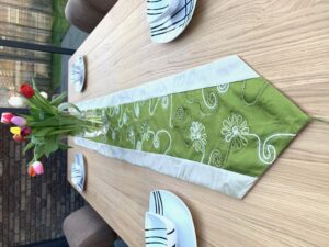 Luxury Brocade Table Cover (I) - Green/Silver