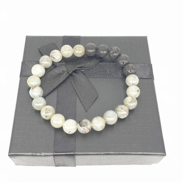 8mm Bracelet with Gift Box - Labradorite and Lava Stone
