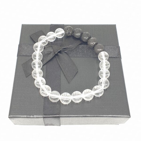 8mm Bracelet with Gift Box - Rock Crystal and Lava Stone