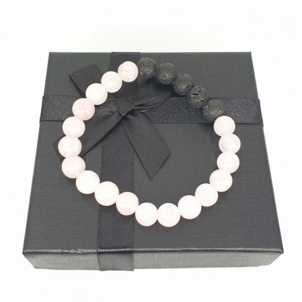 8mm Bracelet with Gift Box - Rose Quartz and Lava Stone