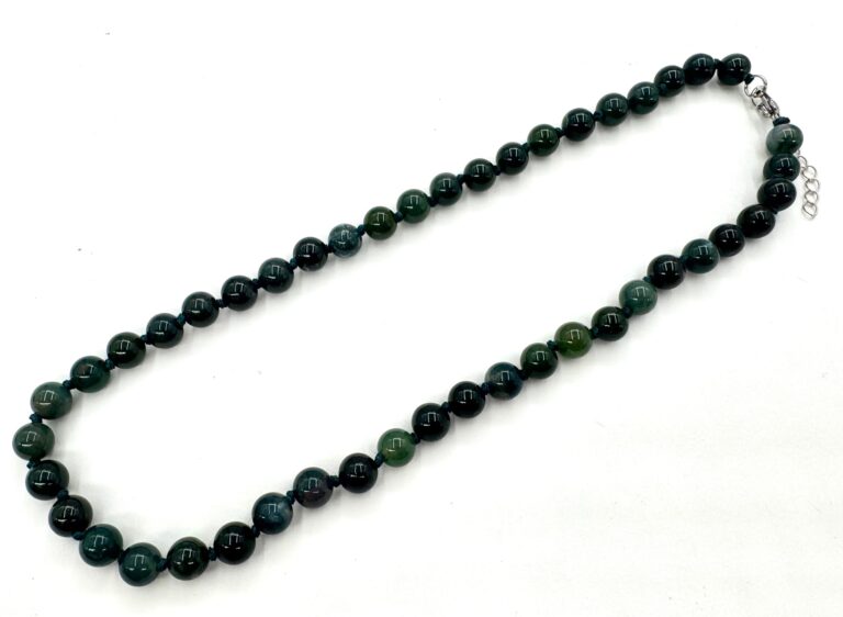 8mm Stone Beads Necklace - Moss Agate