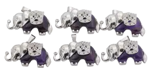 Amethyst Elephant Gemstone Pendants (Set of 6 Pieces)