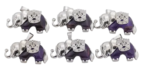 Amethyst Elephant Gemstone Pendants (Set of 6 Pieces)
