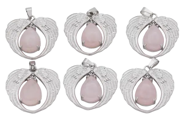 Angel Wing Rose Quartz Pendant (Set of 6 Pieces)
