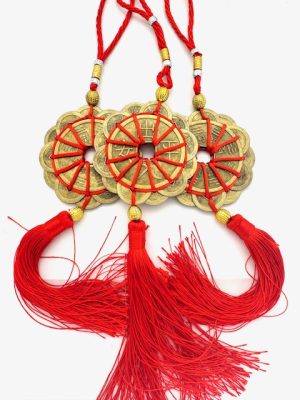 Feng Shui Chinese Lucky Coins with Red Tassel Set of 3