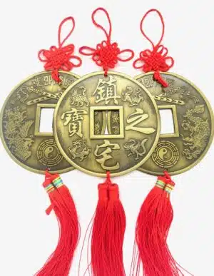 Feng Shui Coin Wall Hanging Dragon & Phoenix with Red Tassel - Set of 3