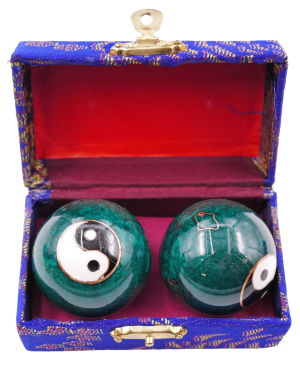 Green Meridian Balls with 2 Yin Yang - 3.5 cm