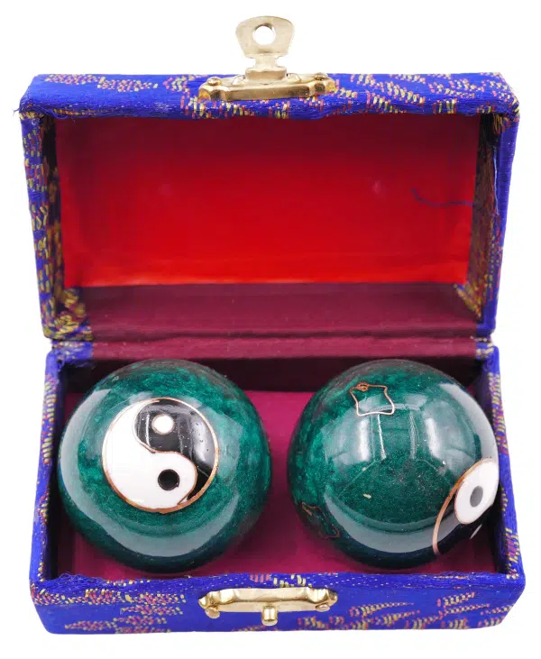 Green Meridian Balls with 2 Yin Yang - 3.5 cm