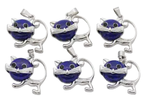 Lapis Lazuli Cat Gemstone Pendants (Set of 6 Pieces)