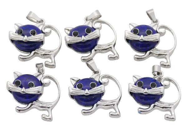 Lapis Lazuli Cat Gemstone Pendants (Set of 6 Pieces)