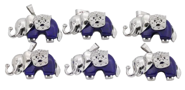 Lapis Lazuli Elephant Gemstone Pendants (Set of 6 Pieces)