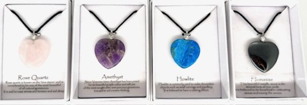 Mixed Gemstone Heart Pendants Necklace With Diamond Set of 4 pieces