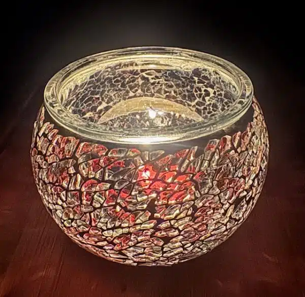 Mosaic Glass Tealight Candle Holders - Black Silver