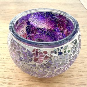 Mosaic Glass Tealight Candle Holders - Purple