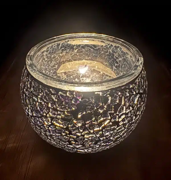 Mosaic Glass Tealight Candle Holders - Purple Silver