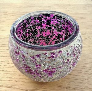 Mosaic Glass Tealight Candle Holders - Purple Silver