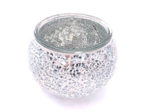 Mosaic Glass Tealight Candle Holders - Silver Gray