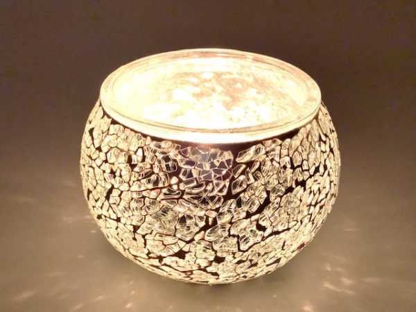 Mosaic Glass Tealight Candle Holders - Silver Gray