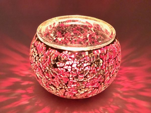 Mosaic Glass Tealight Candle Holders - Wine Red
