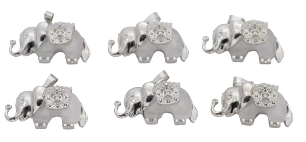 Rock Crystal Elephant Gemstone Pendants (Set of 6 Pieces)