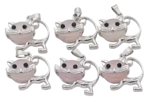 Rose Quartz Cat Gemstone Pendants (Set of 6 Pieces)