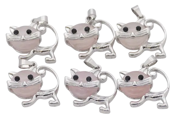 Rose Quartz Cat Gemstone Pendants (Set of 6 Pieces)