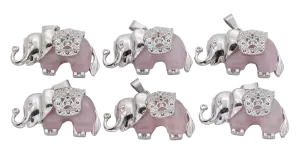 Rose Quartz Elephant Gemstone Pendants (Set of 6 Pieces)