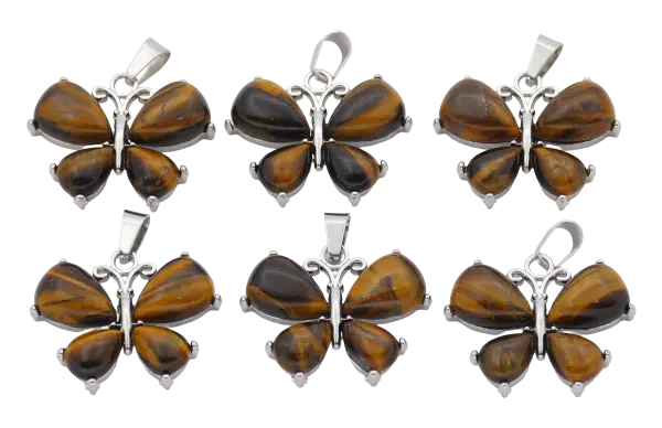 Tiger Eye Butterfly Gemstone Pendants (Set of 6 Pieces)