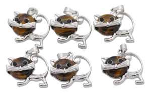 Tiger Eye Cat Gemstone Pendants (Set of 6 Pieces)