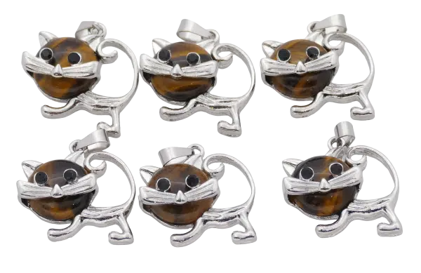 Tiger Eye Cat Gemstone Pendants (Set of 6 Pieces)