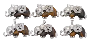 Tiger Eye Elephant Gemstone Pendants (Set of 6 Pieces)