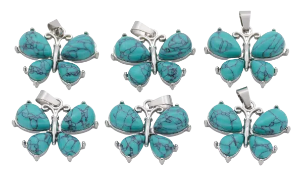 Turquoise Butterfly Gemstone Pendants (Set of 6 Pieces)