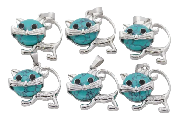 Turquoise Cat Gemstone Pendants (Set of 6 Pieces)