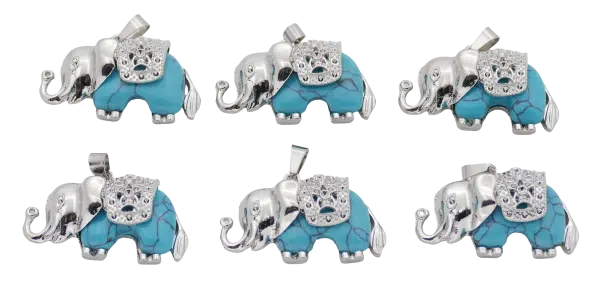 Turquoise Elephant Gemstone Pendants (Set of 6 Pieces)