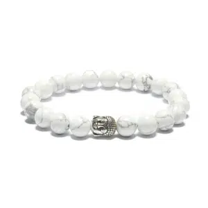8mm Buddha Bracelet without Box - White Howlite