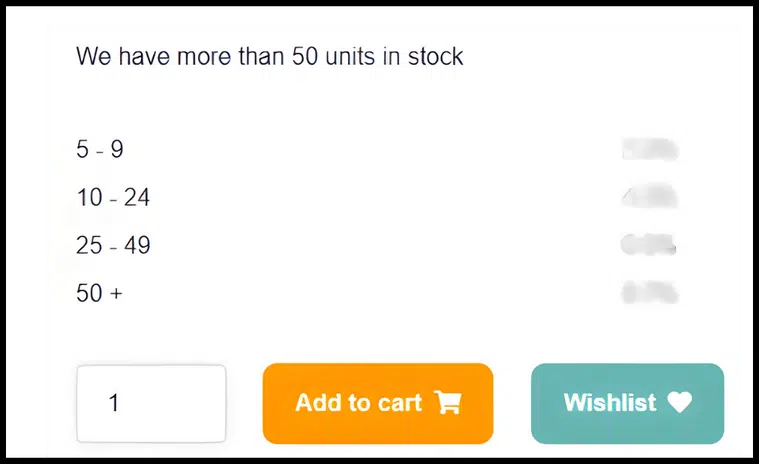 Example bulk pricing table