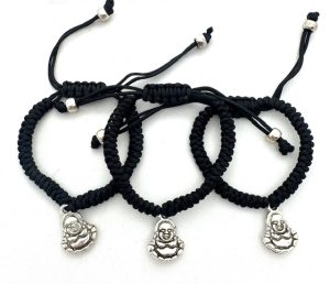 Adjustable Happy Buddha Bracelets - Black 12 pieces