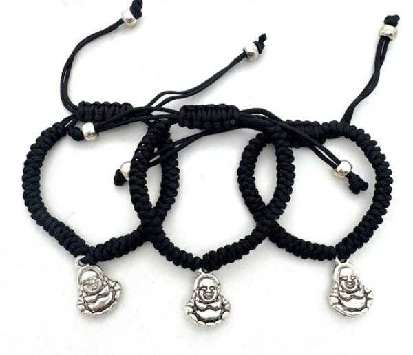 Adjustable Happy Buddha Bracelets - Black 12 pieces
