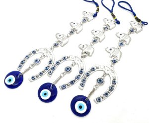 Blue Evil Eye Hanger with 3 Elephants Set of 3
