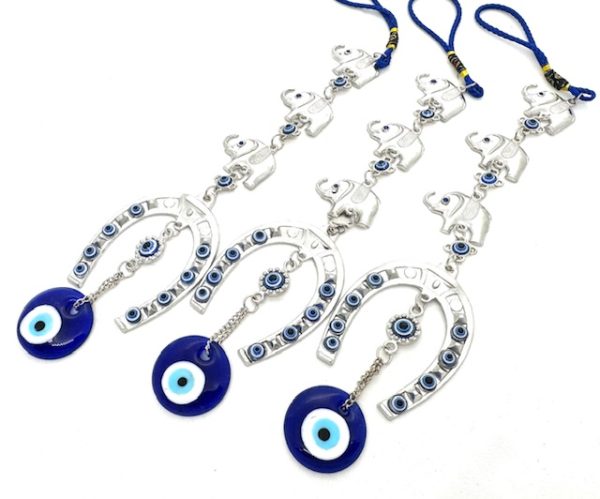 Blue Evil Eye Hanger with 3 Elephants Set of 3
