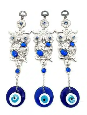 Blue Evil Eye Hanger with Owl Set of 3