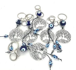 Blue Evil Eye Keychain Tree of Life Set of 6