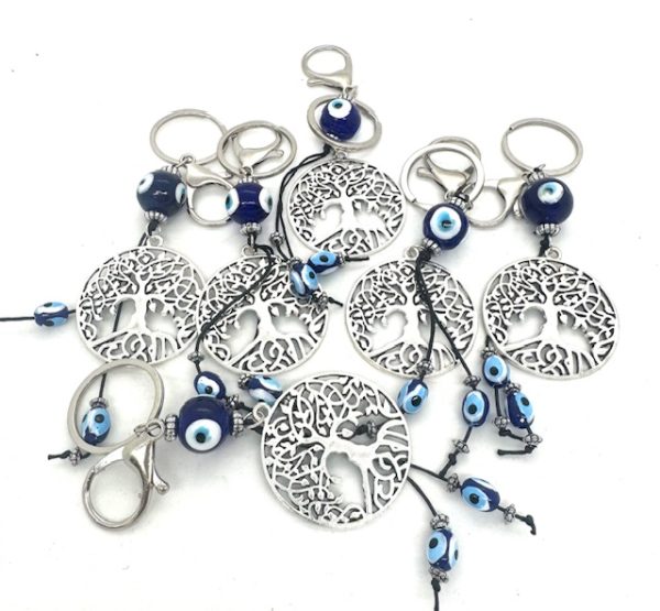Blue Evil Eye Keychain Tree of Life Set of 6