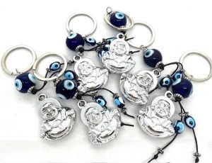 Blue Evil Eye Keychain with Buddha II Set of 6