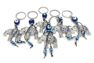 Blue Evil Eye Keychain with Elephant II Set of 6